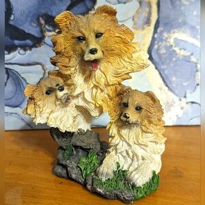 Vintage Collie Head Trio Figurine
